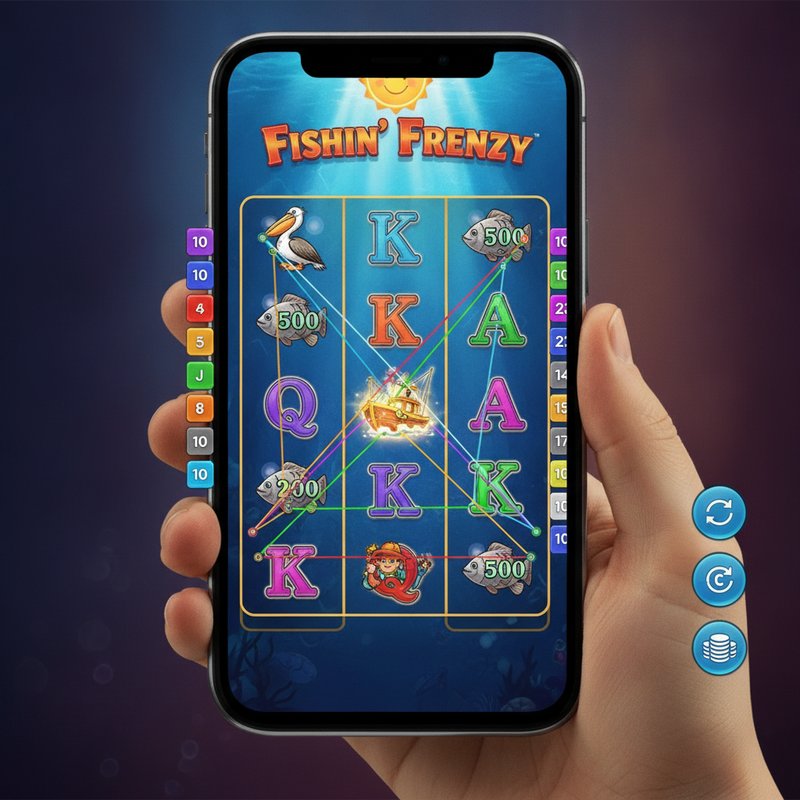 Fishin Frenzy slot running on a mobile device in portrait mode